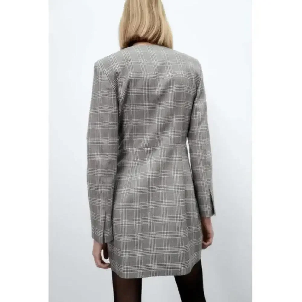 Zara Plaid Blazer Mini Dress Jeweled Buttons Long Sleeve Size S NWT - Picture 2 of 12